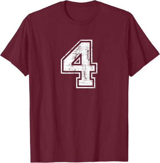 Number 4 Four Varsity Distressed Vintage Sport Training Gym T-Shirt - T-Shirt | Maroon