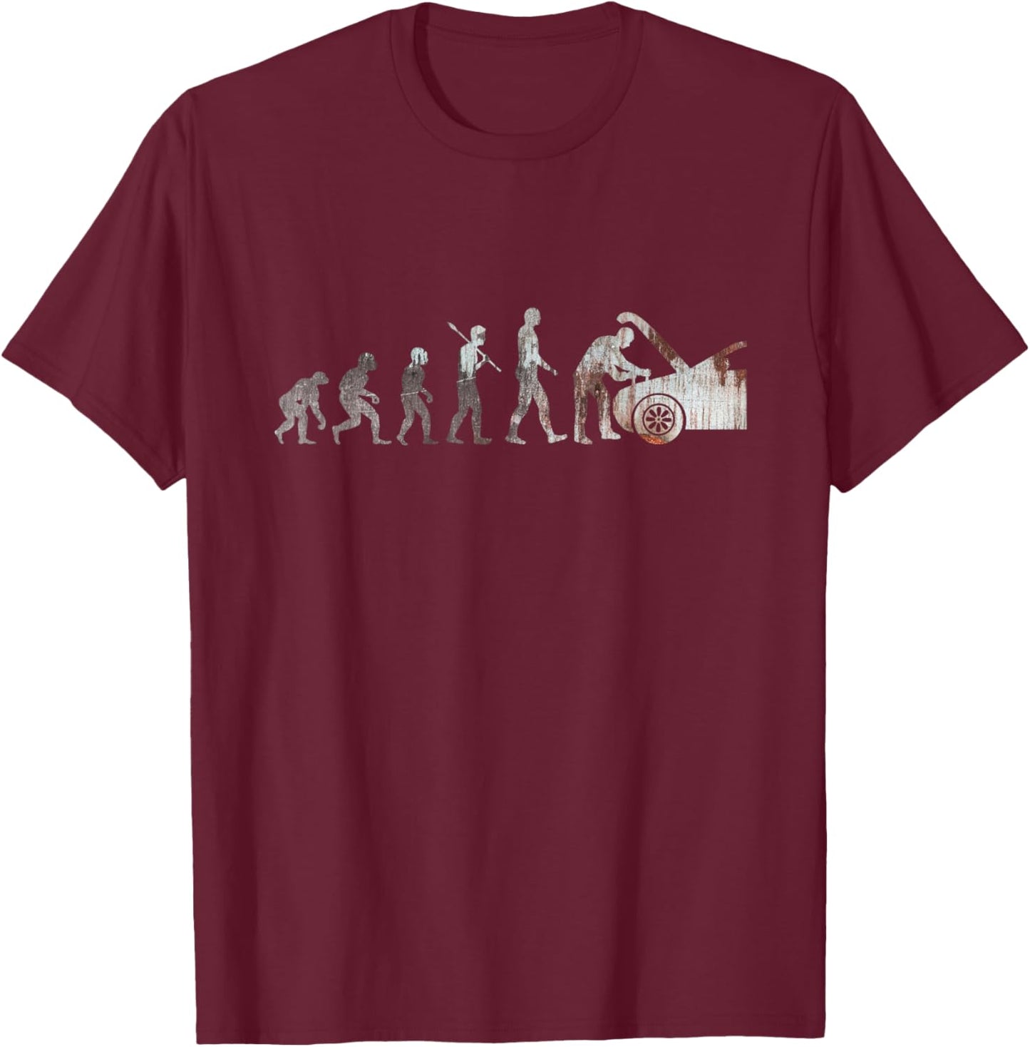 Evolution of Man Design Car Mechanic For Repair T-Shirt - T-Shirt | Maroon
