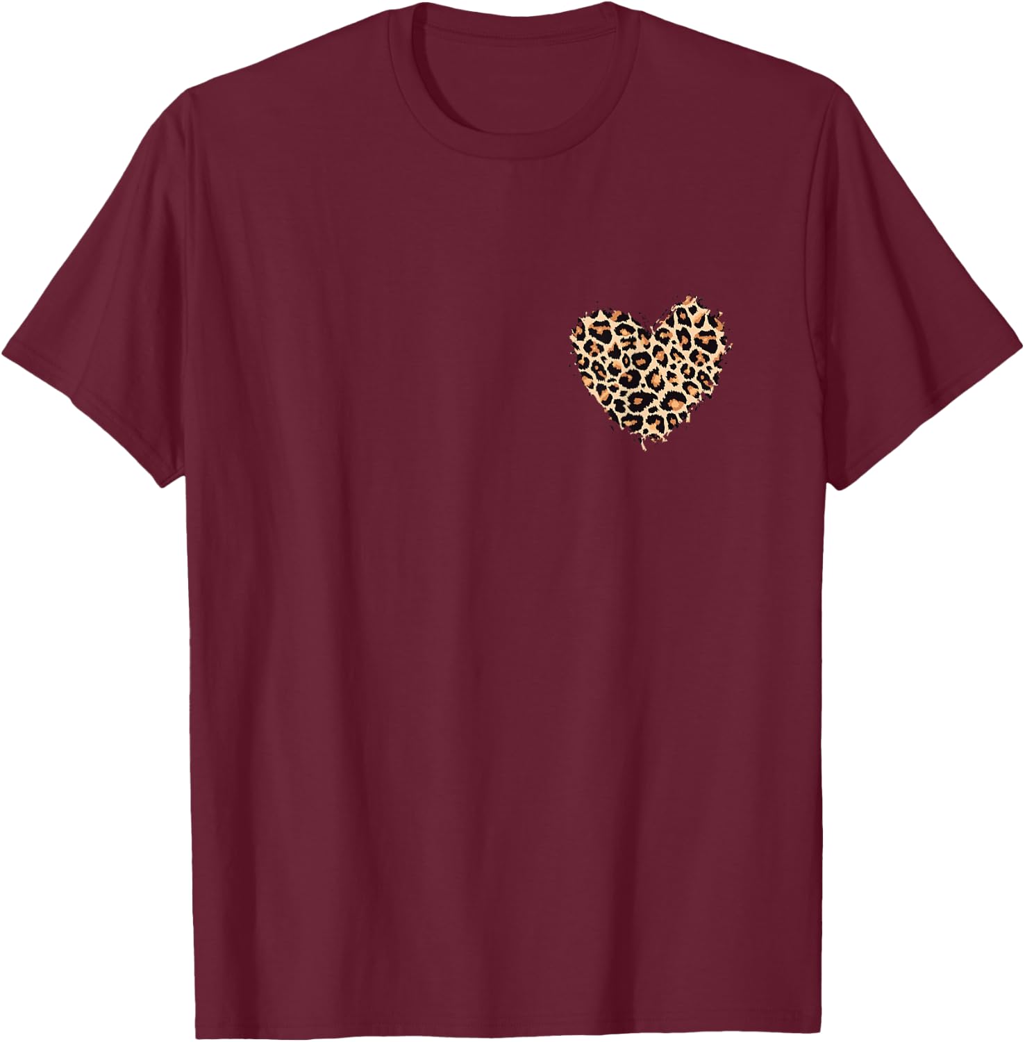 Leopard Heart Animal Leopard Cheetah Print Heart Pocket T-Shirt - T-Shirt | Maroon