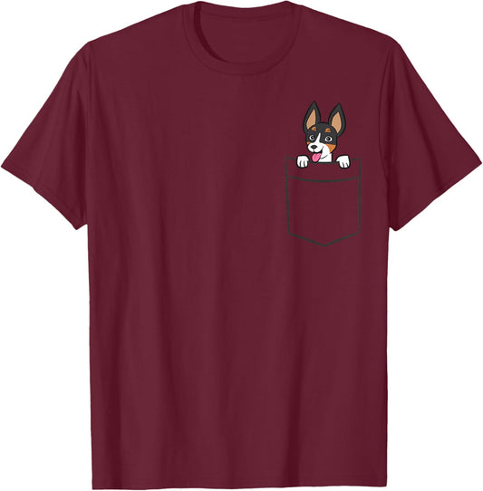 Rat Terrier In The Pocket Cute Rat Terrier , Small, Black T-Shirt - T-Shirt | Maroon