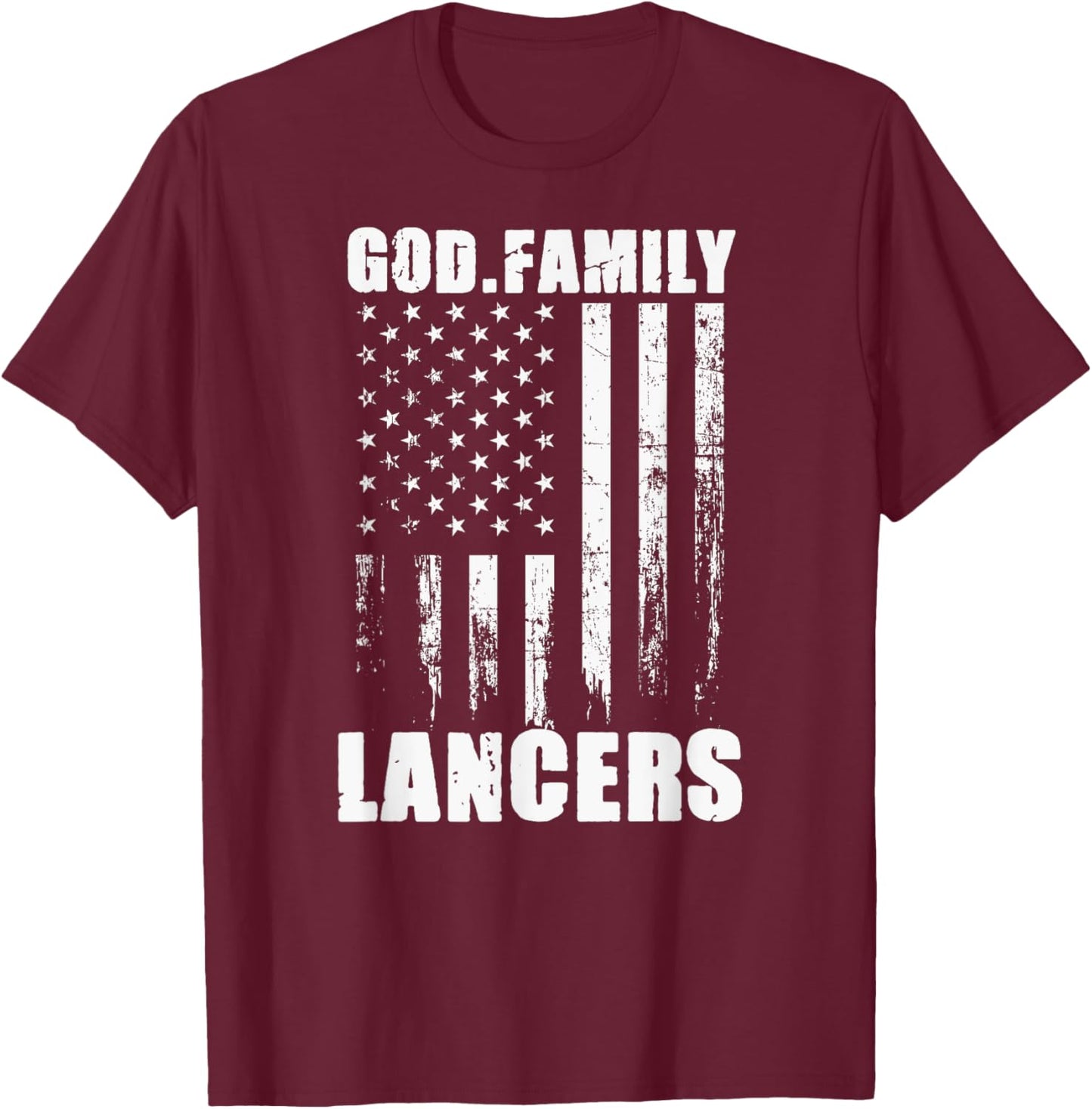 Lakewood Lancers God. Family. Vintage USA Flag T-Shirt - T-Shirt | Maroon