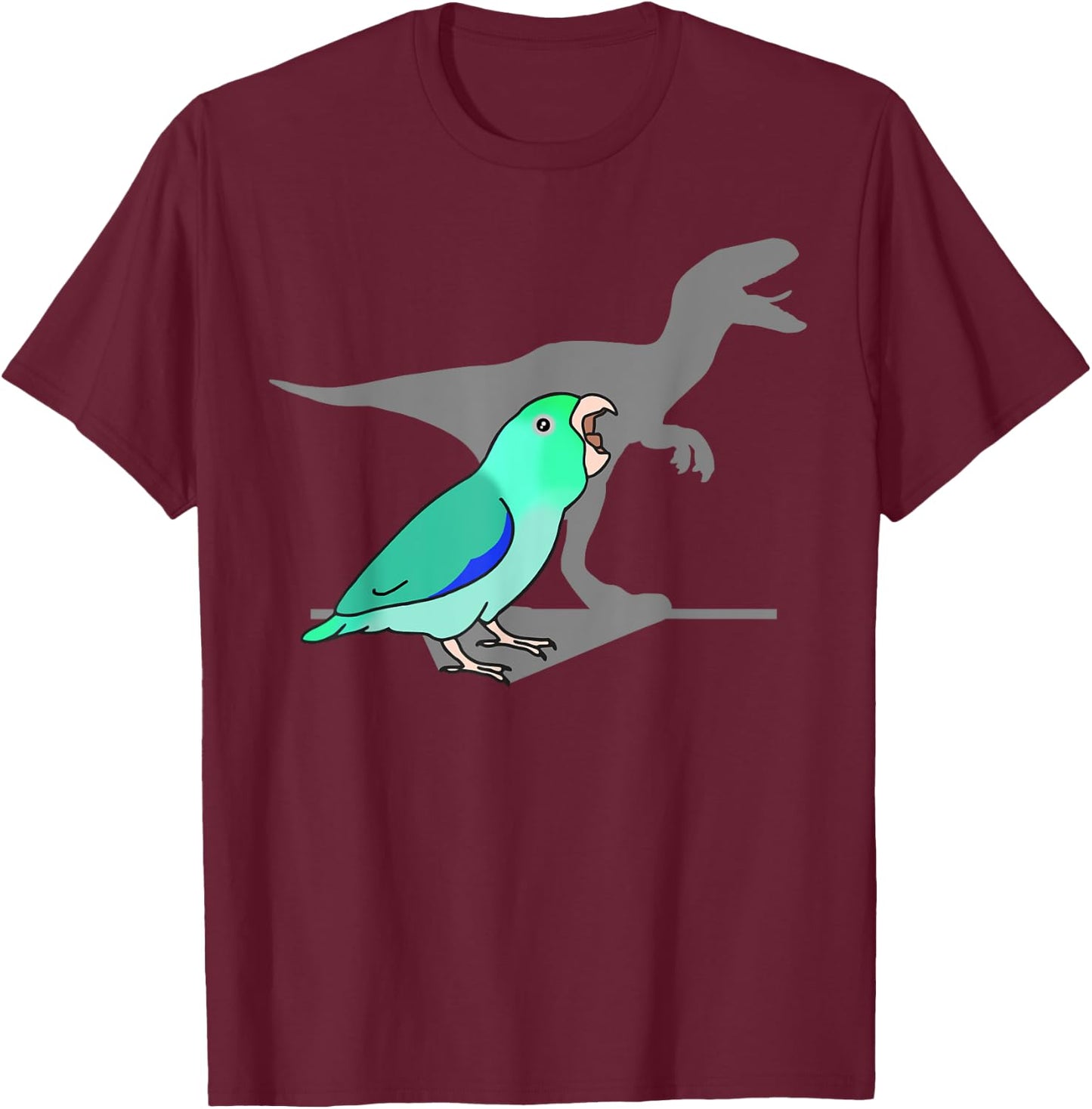 Velociraptor turquoise Parrotlet, Dinosaur Parrot Birb memes T-Shirt - T-Shirt | Maroon