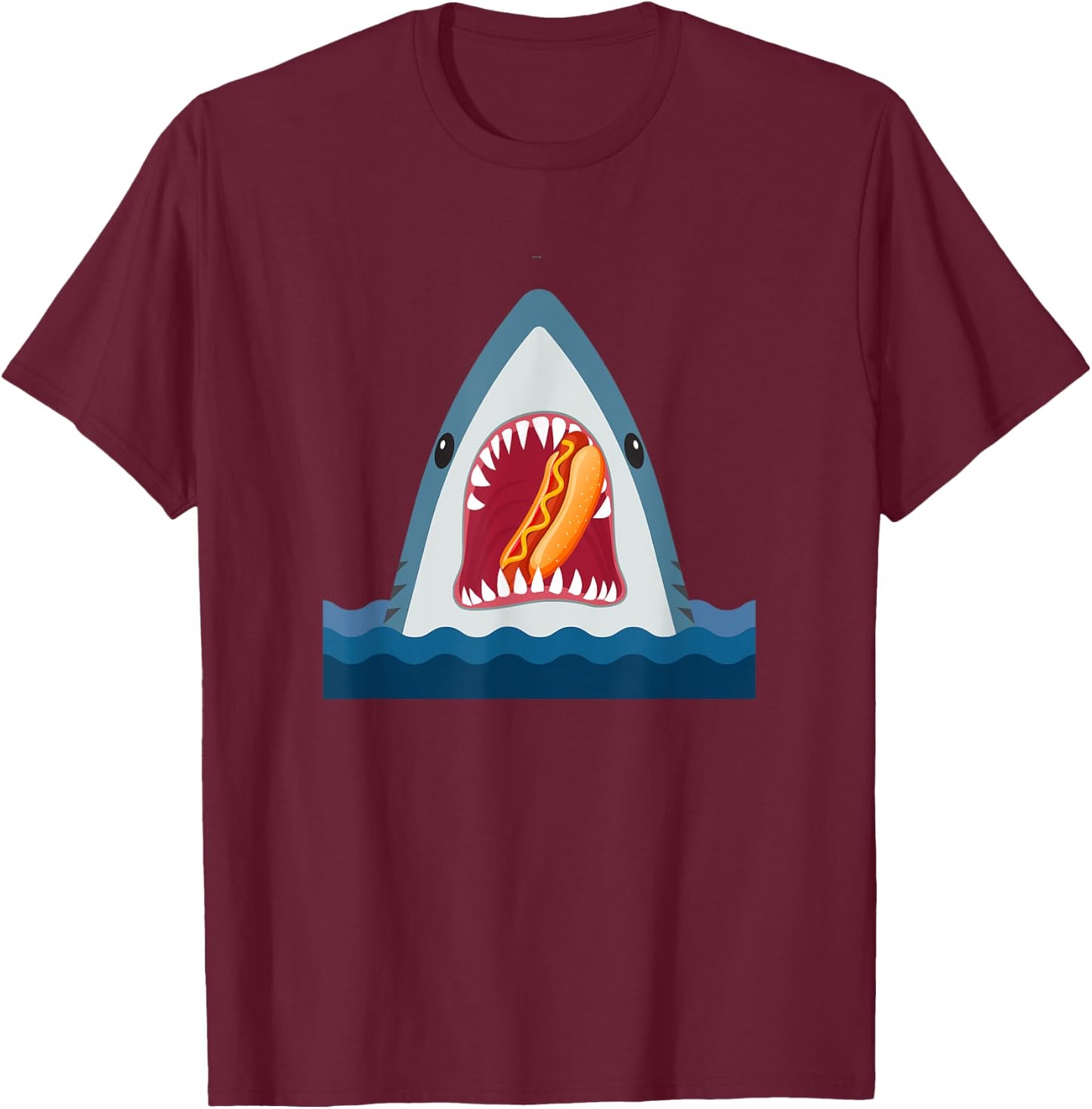 Shark Design Shark Eating Hotdog Food Lover Gift Men Women Kids T-Shirt - T-Shirt | Maroon