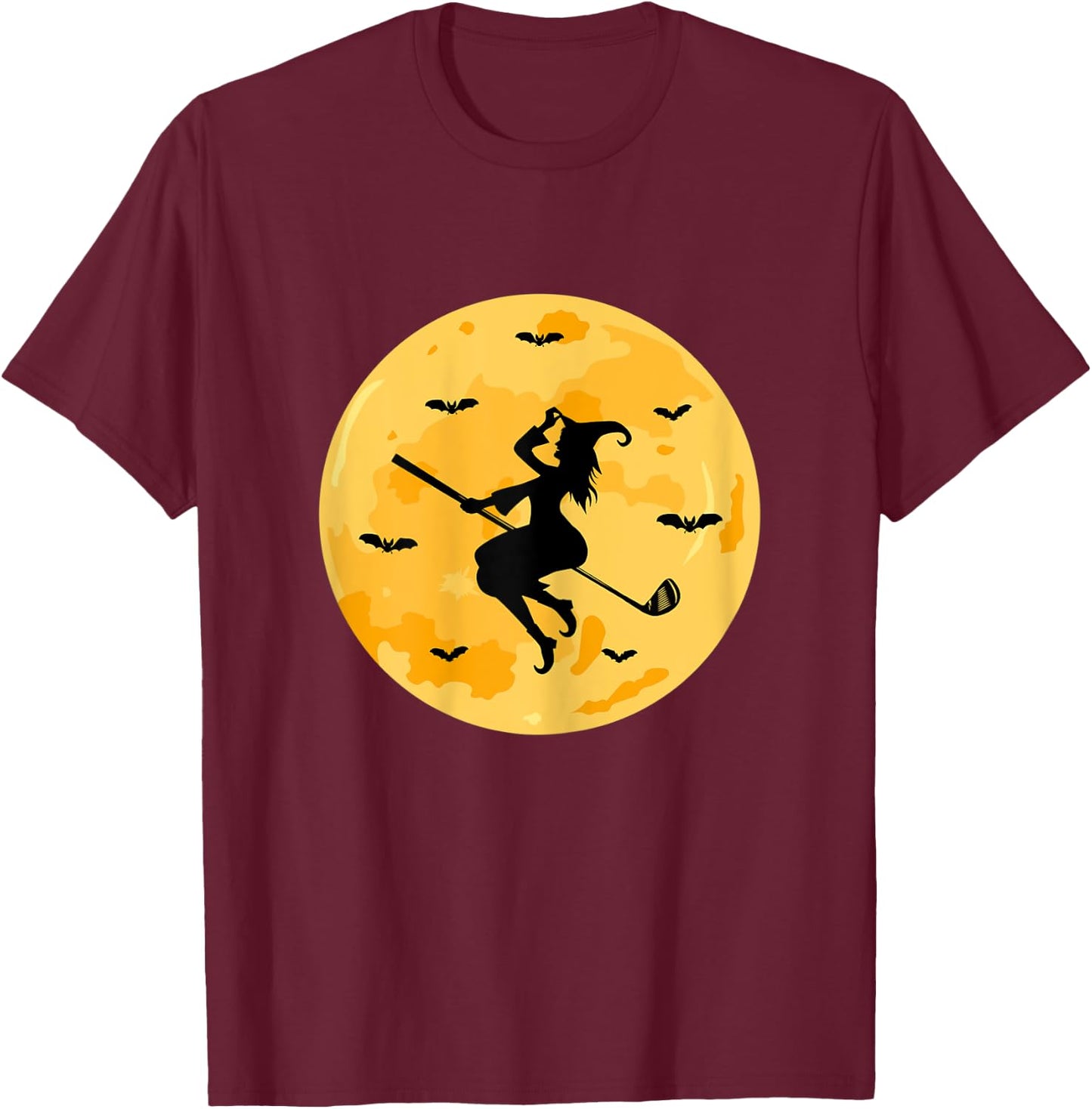 Golf Witch Riding Golf Stick Funny Halloween Golf Player T-Shirt - T-Shirt | Maroon