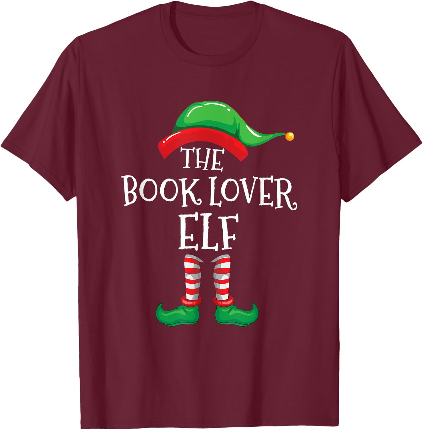 The Book Lover Elf Christmas Books Reading Lover Gift T-Shirt - T-Shirt | Maroon
