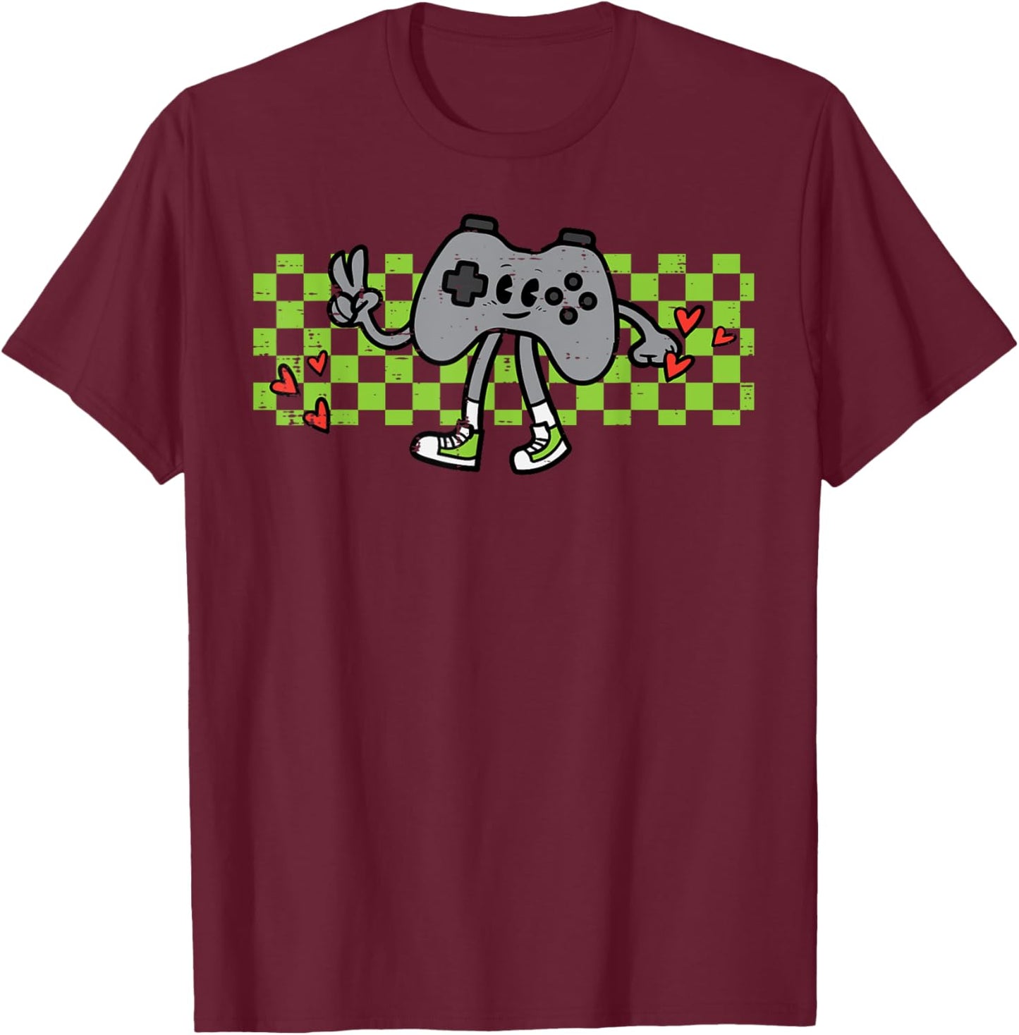 Gamer Controller Peace Retro Gaming Groovy Men Boys Kids T-Shirt - T-Shirt | Maroon