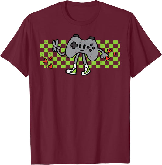 Gamer Controller Peace Retro Gaming Groovy Men Boys Kids T-Shirt - T-Shirt | Maroon
