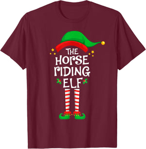 The Horse Riding Elf Christmas Family Matching Group T-Shirt - T-Shirt | Maroon