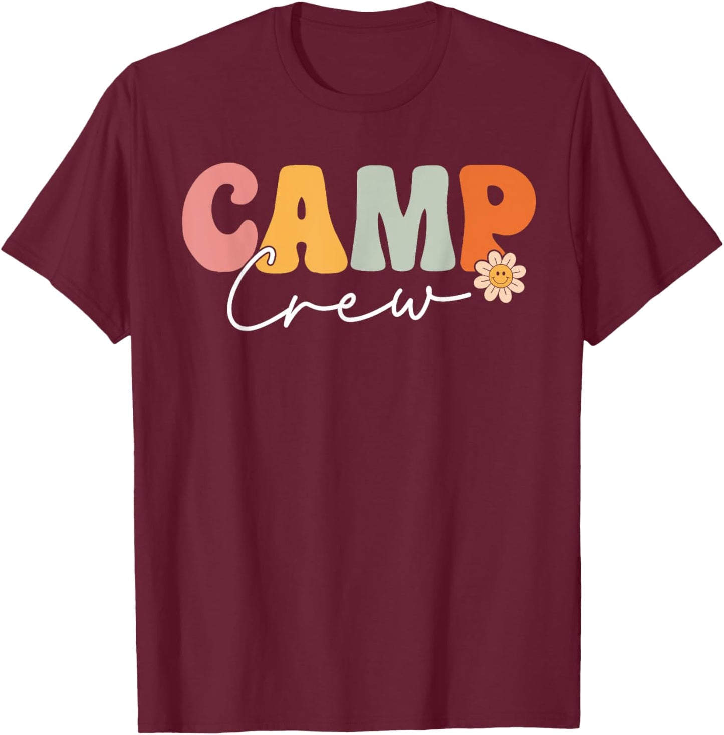Camp Crew Team Retro Groovy Vintage First Day Of School T-Shirt - T-Shirt | Maroon