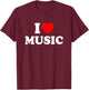 Heart I Love Music T-Shirt - T-Shirt | Maroon