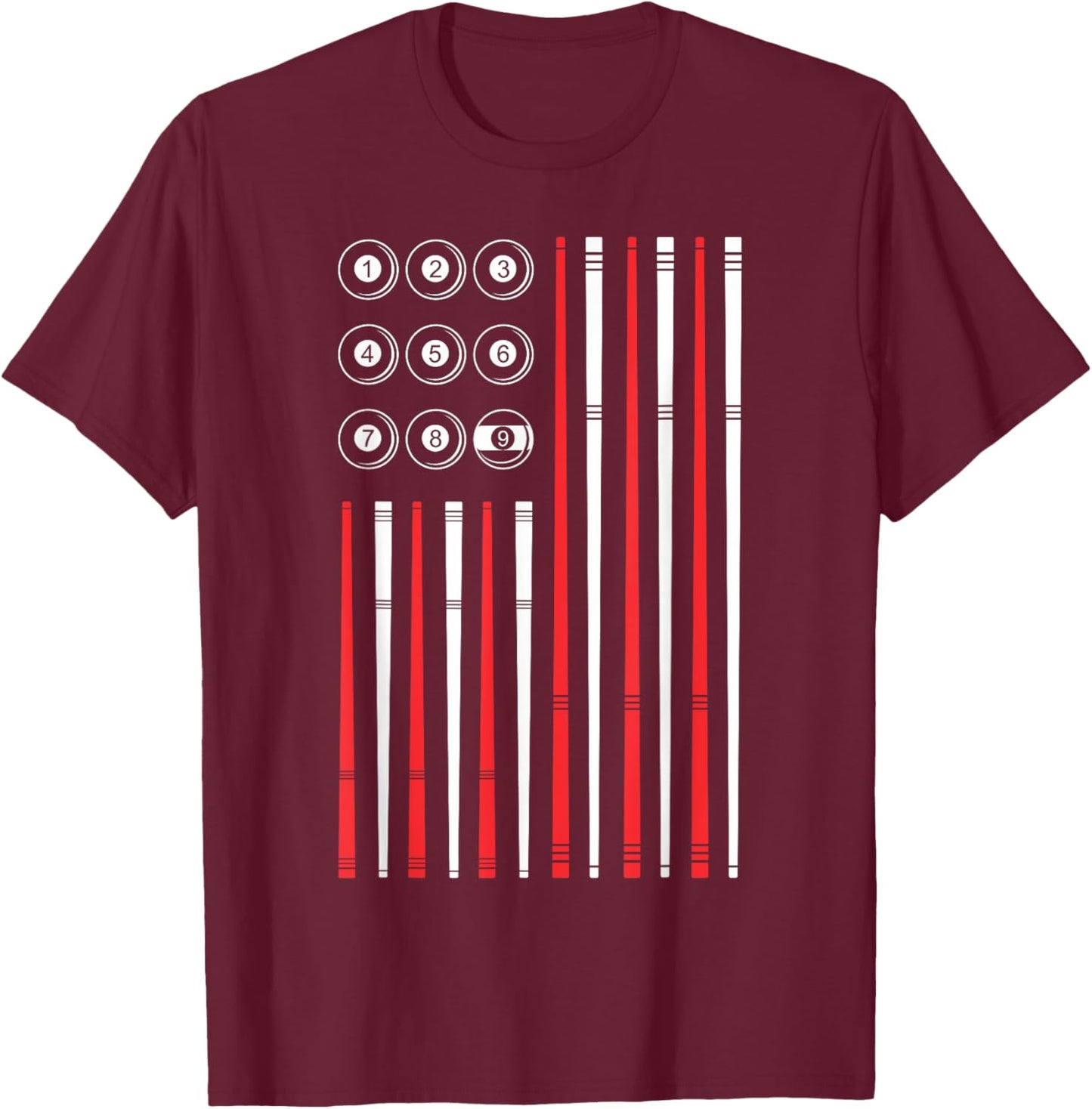 USA American Flag Shooting Pool Sticks And Balls Billiards T-Shirt - T-Shirt | Maroon