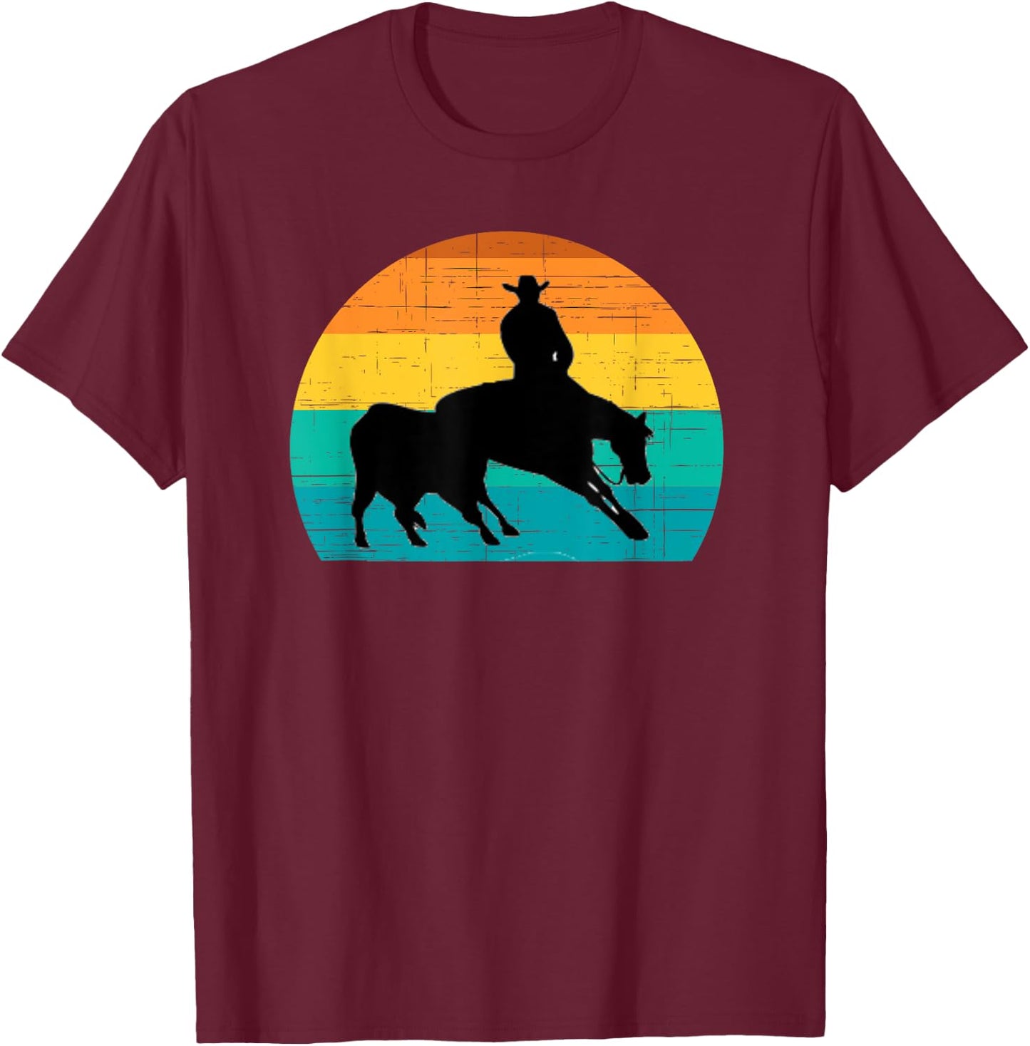 Western Style Equestrian Cutting Retro Sun Style T-Shirt - T-Shirt | Maroon