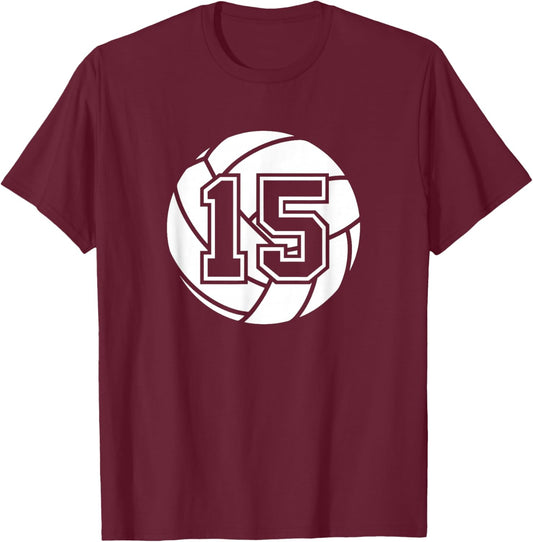 Volleyball Player #15 Volleyball Mom Dad Jersey Number 15 T-Shirt - T-Shirt | Maroon