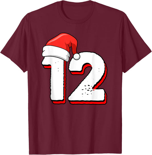 12th Birthday Christmas Number 12 Years Old Birthday T-Shirt - T-Shirt | Maroon