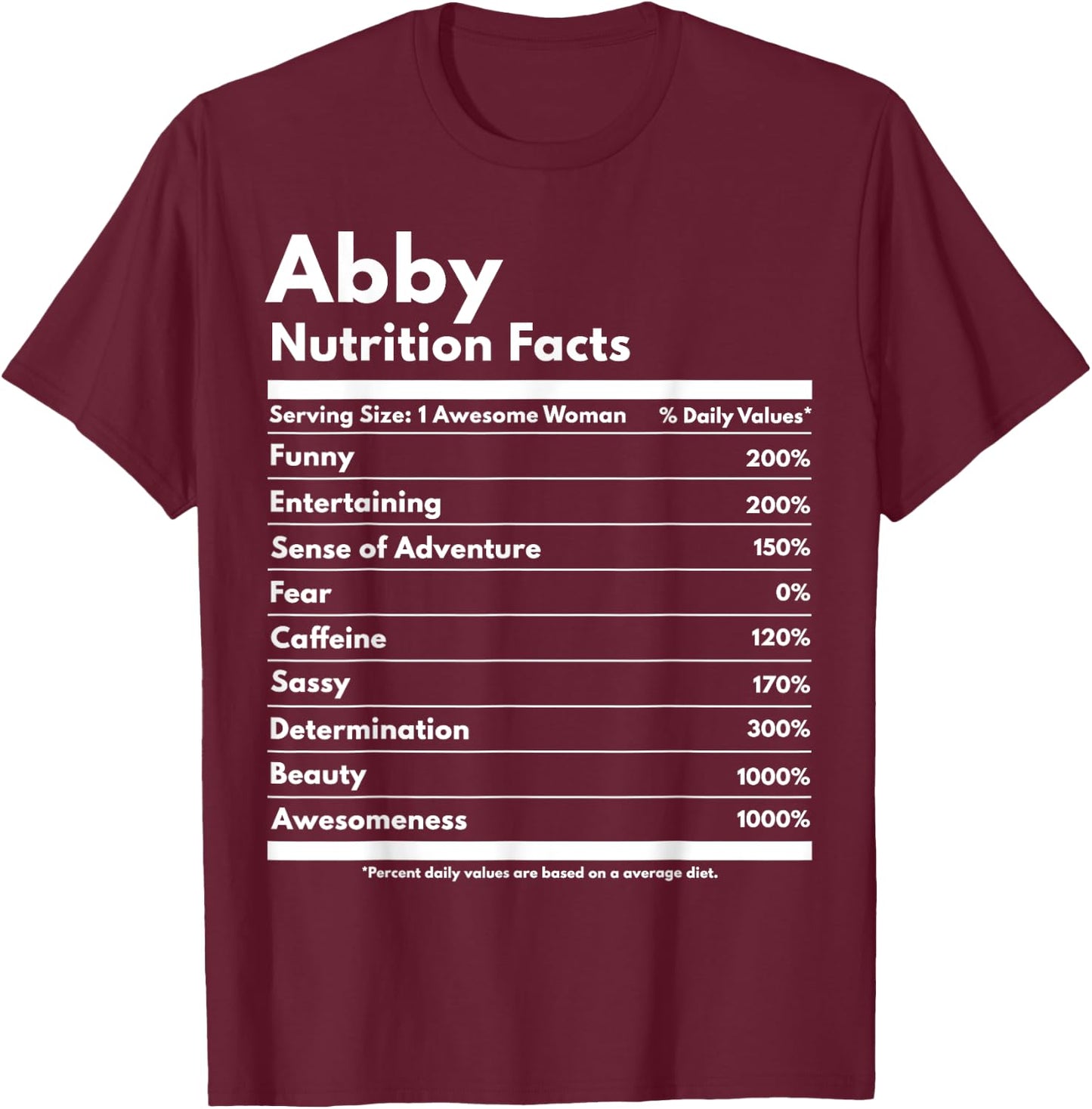 Abby Nutrition Facts Gift Funny Personalized Name Abby T-Shirt - T-Shirt | Maroon