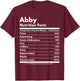 Abby Nutrition Facts Gift Funny Personalized Name Abby T-Shirt - T-Shirt | Maroon