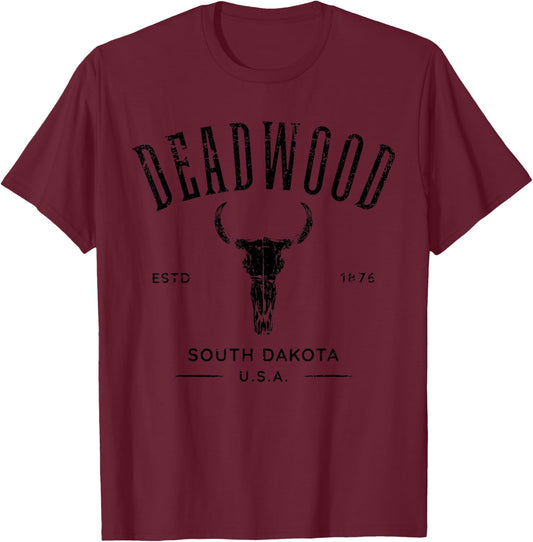 Deadwood South Dakota USA Vintage Distressed Style Design T-Shirt - T-Shirt | Maroon