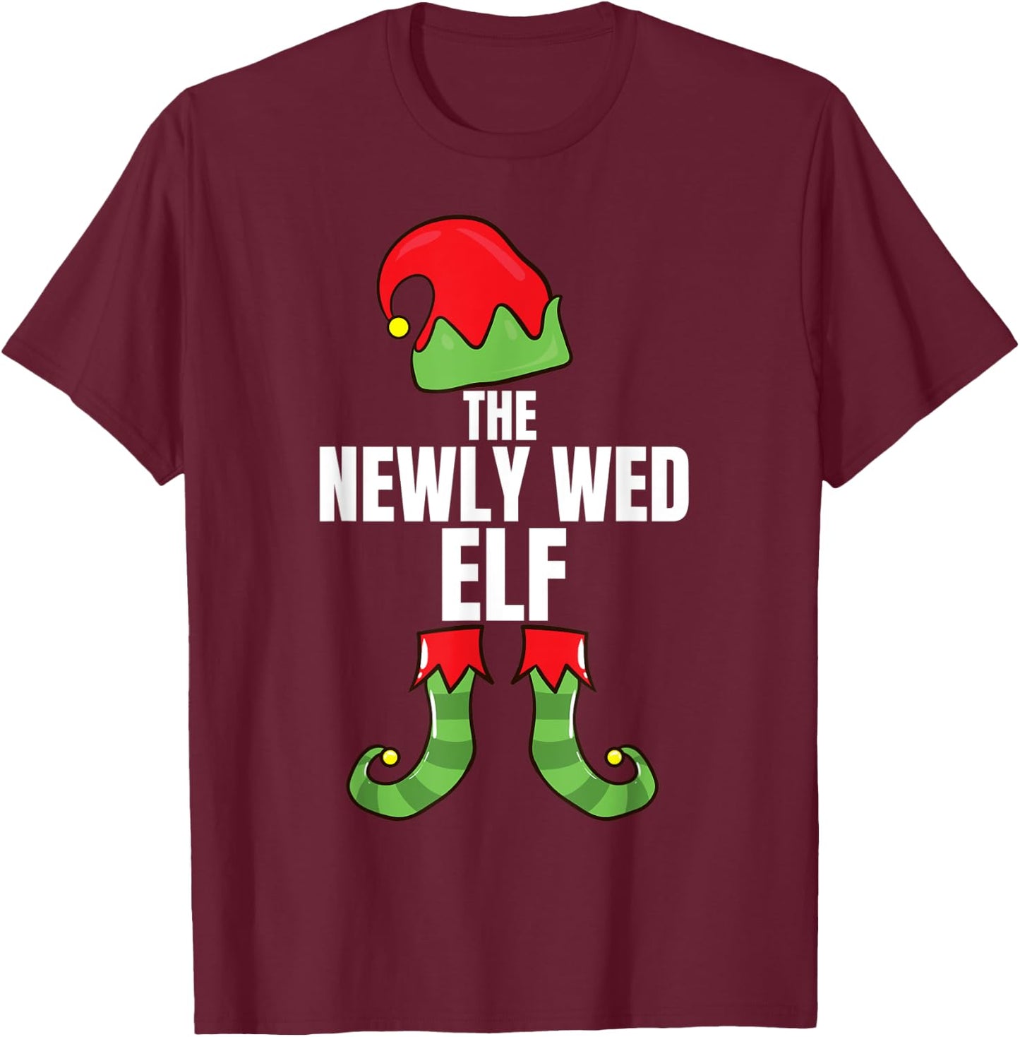 The Newly Wed Elf Matching Family Christmas Group Pajama T-Shirt - T-Shirt | Maroon