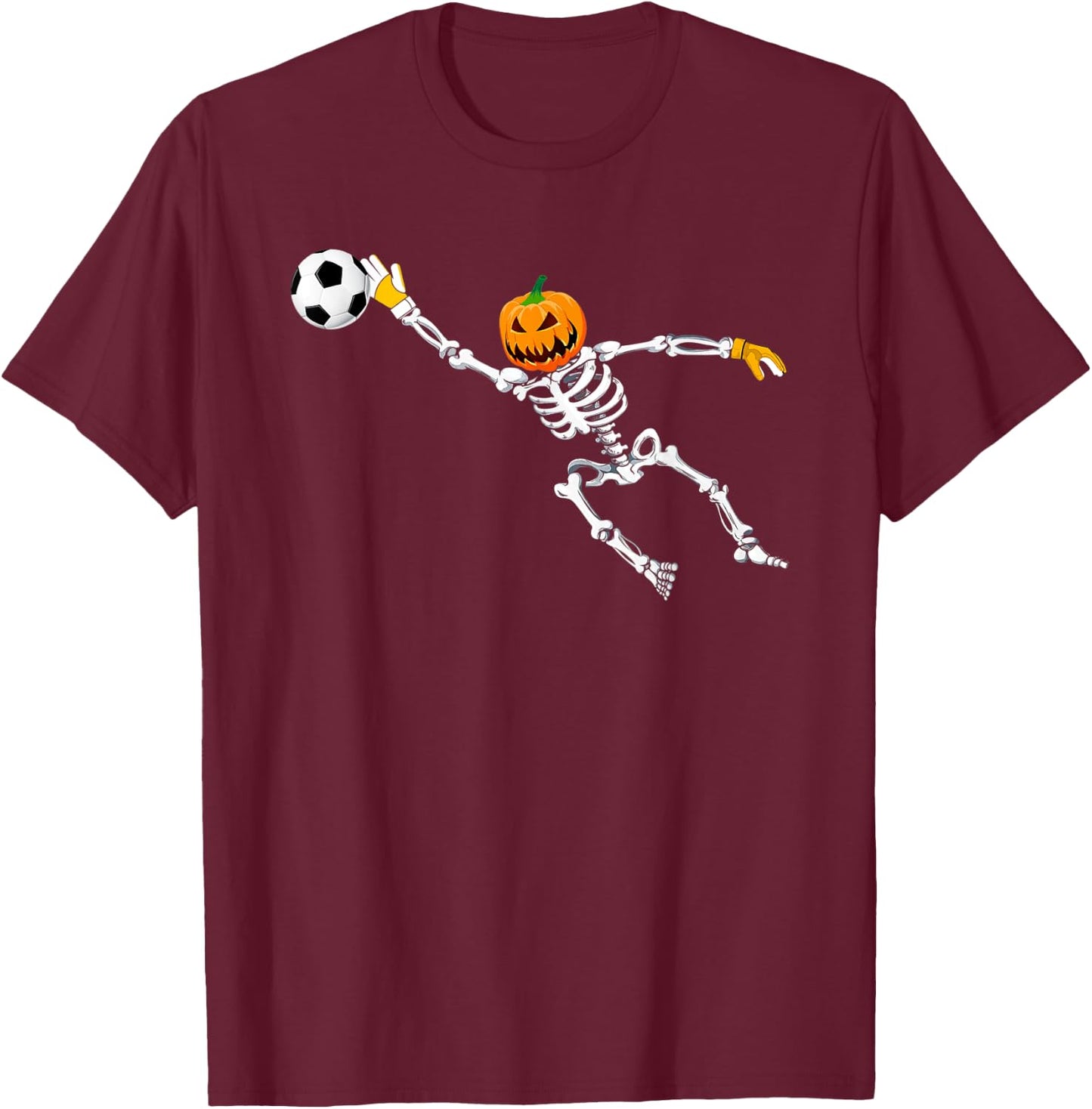 Skeleton Soccer Goalkeeper Halloween Pumpkin Goalie T-Shirt - T-Shirt | Maroon