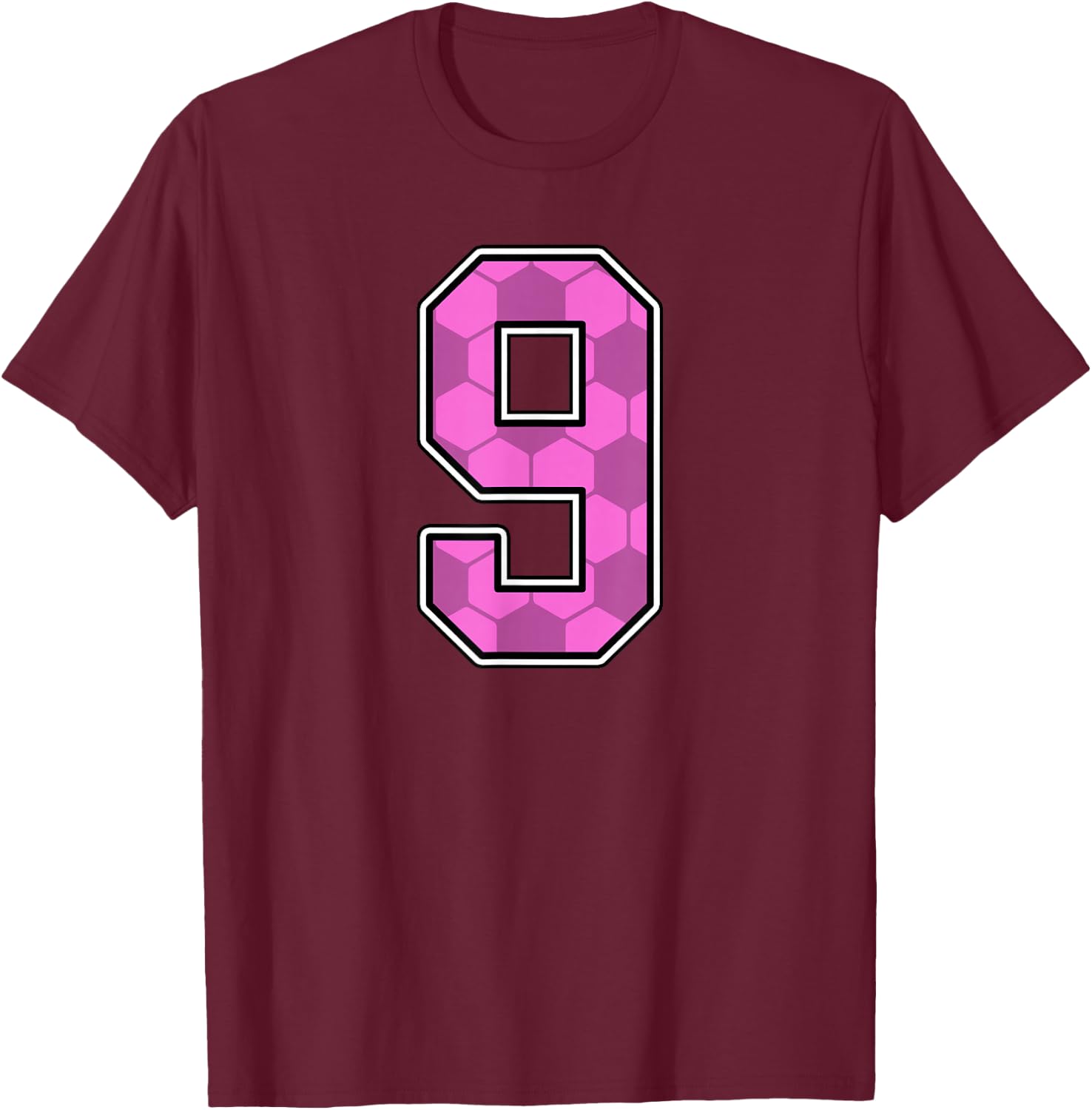 Pink Soccer Pattern Number 9 Jersey Player Uniform #9 T-Shirt - T-Shirt | Maroon