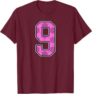 Pink Soccer Pattern Number 9 Jersey Player Uniform #9 T-Shirt - T-Shirt | Maroon