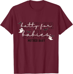 Batty for Babies Mother Baby Halloween Nurse T-Shirt - T-Shirt | Maroon