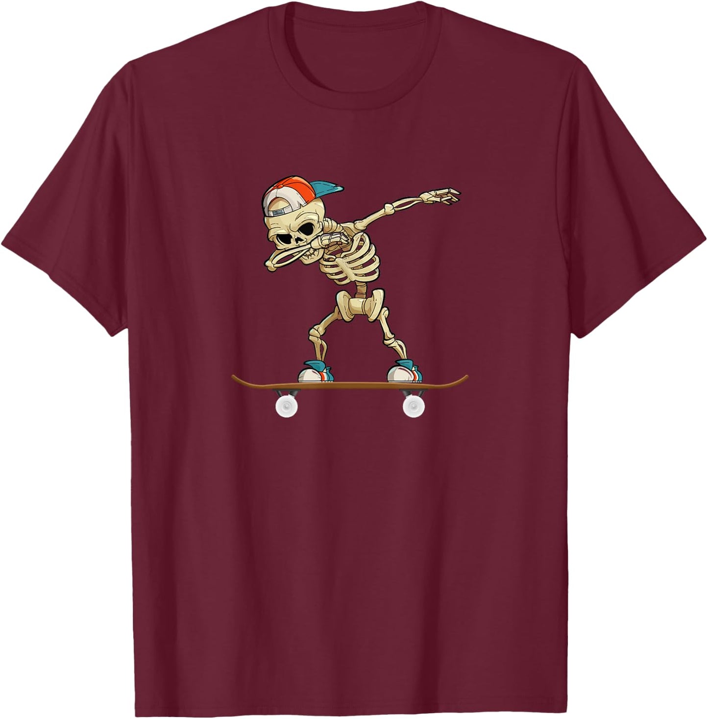 Dabbing Skeleton Skater T-Shirt - T-Shirt | Maroon