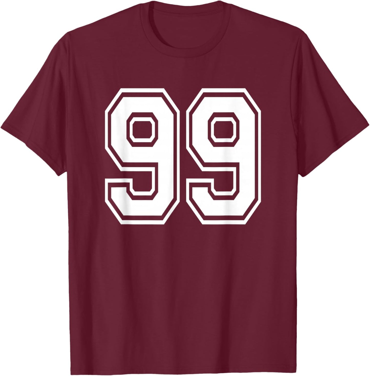 Number 99 99th Birthday Gift Player Team Numbered Jersey T-Shirt - T-Shirt | Maroon
