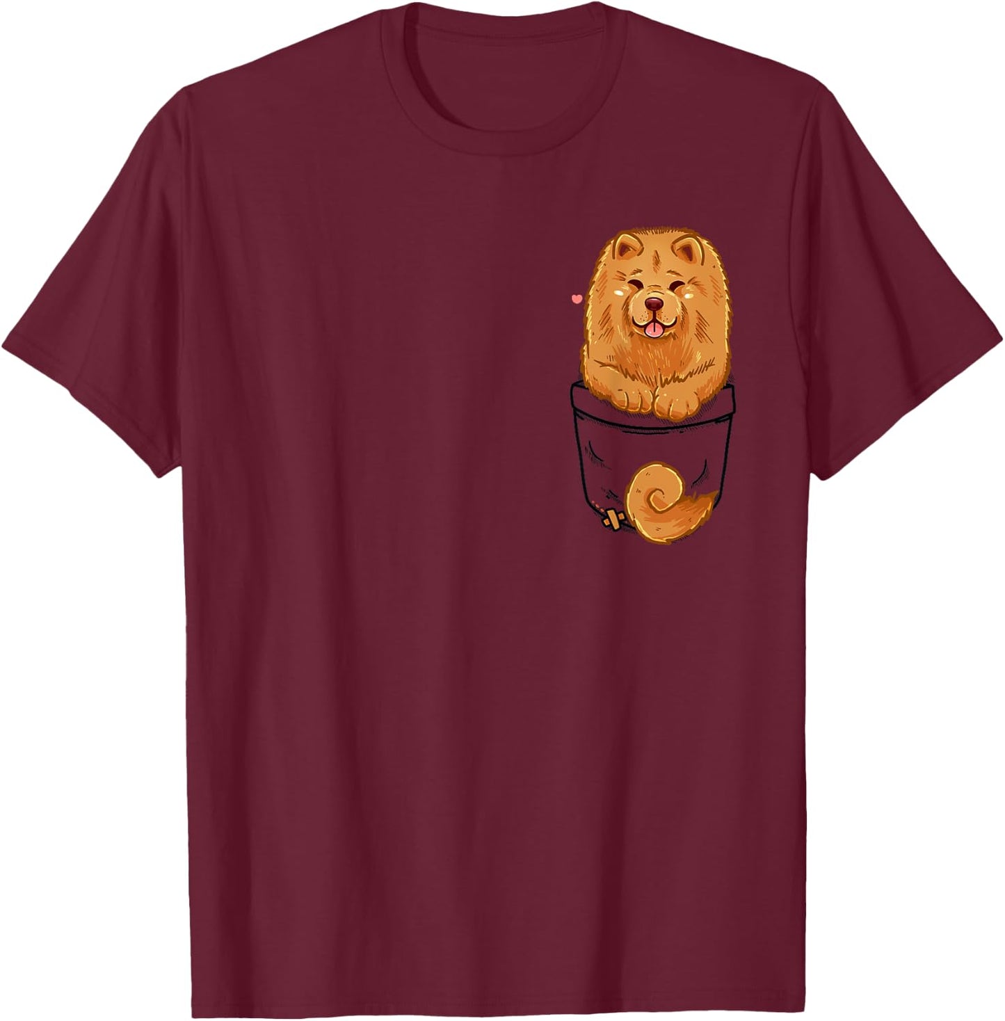 Pocket Cute Chow Chow Puppy Dog T-Shirt - T-Shirt | Maroon