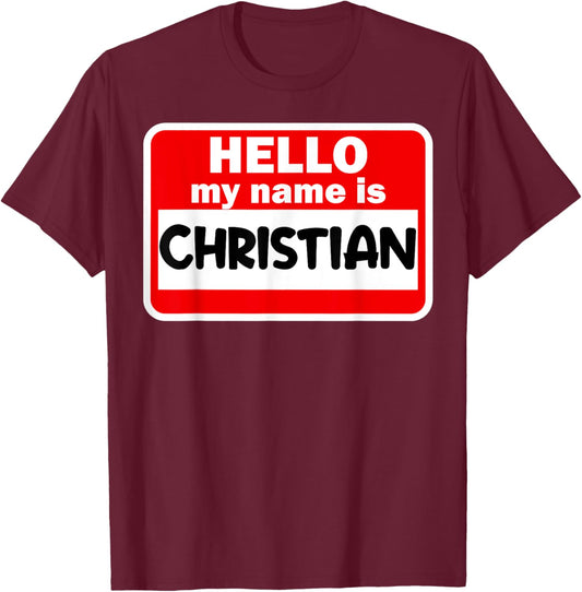 Christian Hello Hi My Name Is Name On Custom T-Shirt - T-Shirt | Maroon