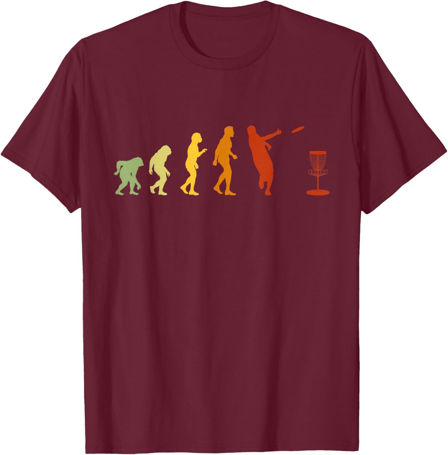 Disc Golf Evolution, Funny Frolf Golf Basket T-Shirt - T-Shirt | Maroon