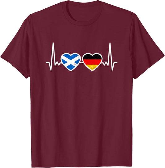 Schottland Deutschland Vintage Herzschlag Flagge Schotte T-Shirt - T-Shirt | Maroon