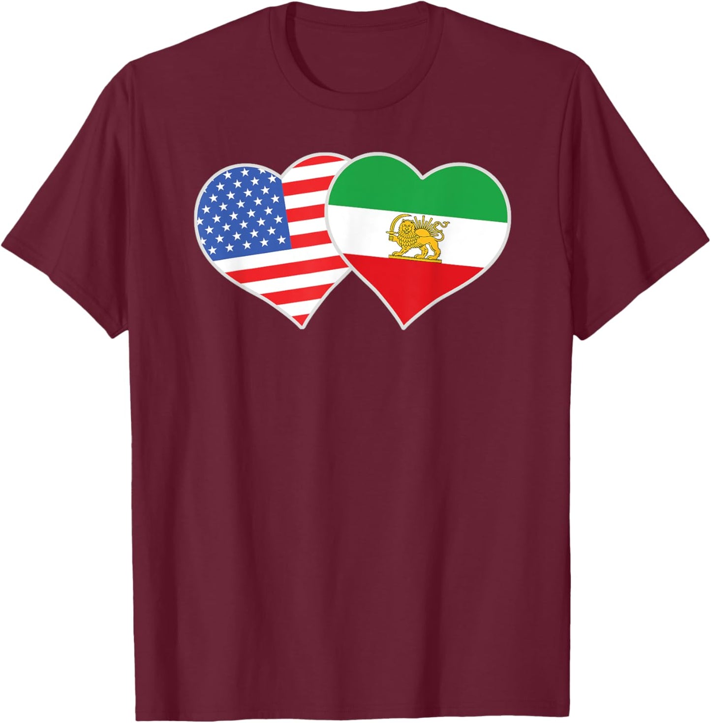 Persian American Flag Heart Love Persia USA T-Shirt - T-Shirt | Maroon