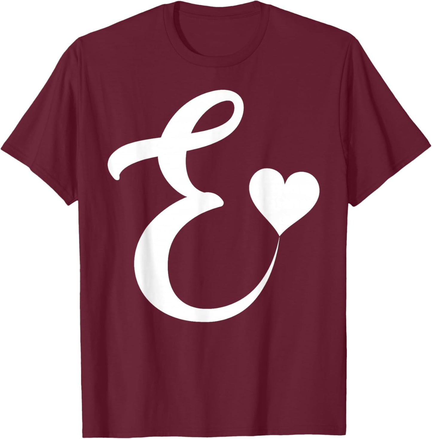 white letter E monogram initial minimalist heart graphic T-Shirt - T-Shirt | Maroon