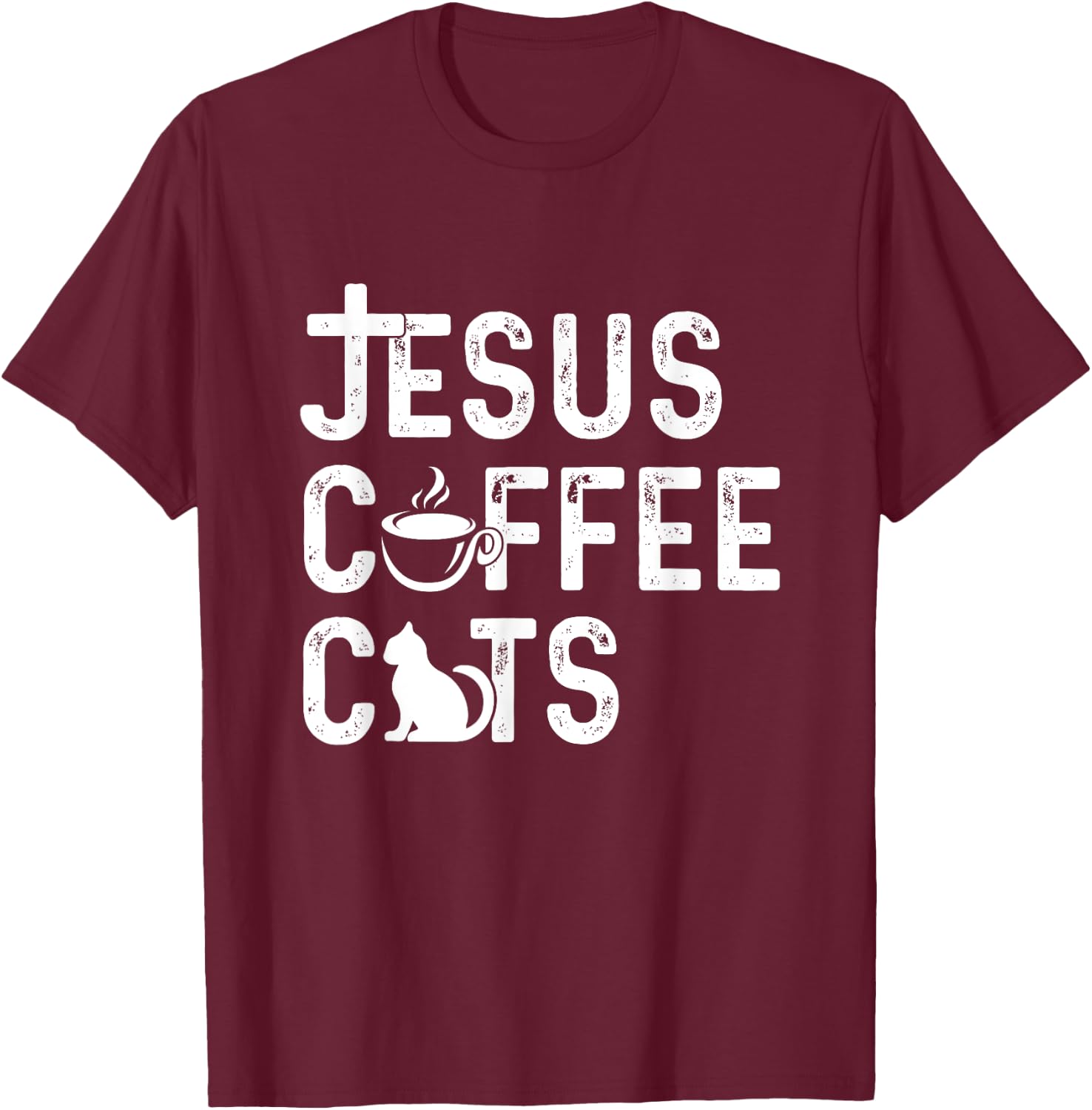 Christian Jesus, Coffee, Cats - Religous Cat Caffeine Lover Men Women Girls Kids T-Shirt - T-Shirt | Maroon