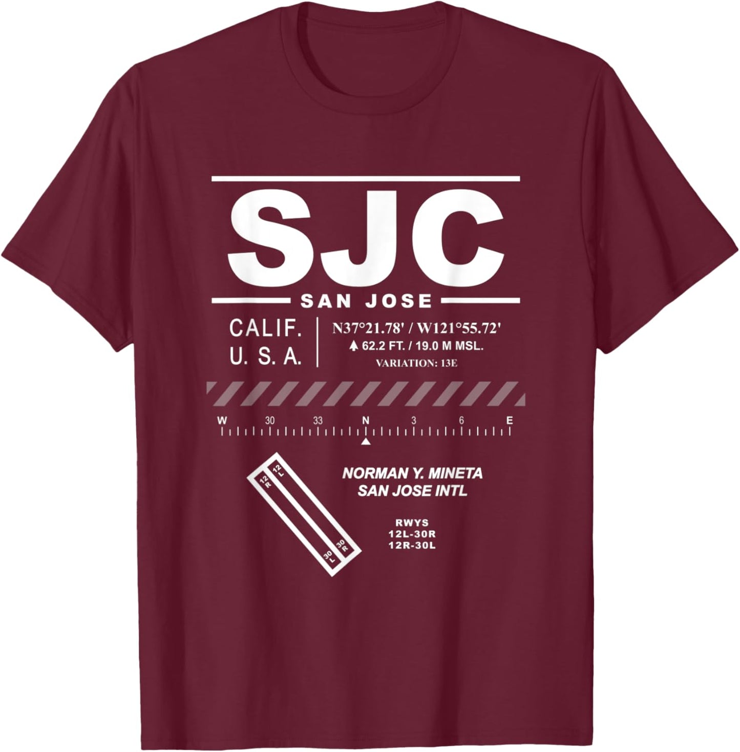 Norman Mineta San Jose International Airport California SJC T-Shirt - T-Shirt | Maroon