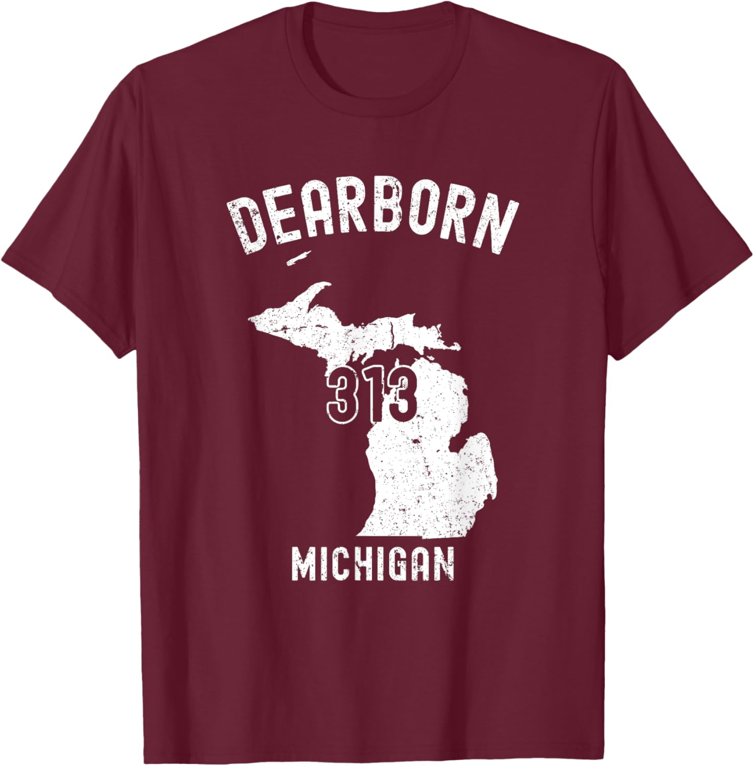 Dearborn Michigan MI 313 Vintage Athletic Style T-Shirt - T-Shirt | Maroon