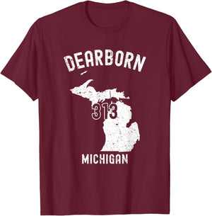 Dearborn Michigan MI 313 Vintage Athletic Style T-Shirt - T-Shirt | Maroon