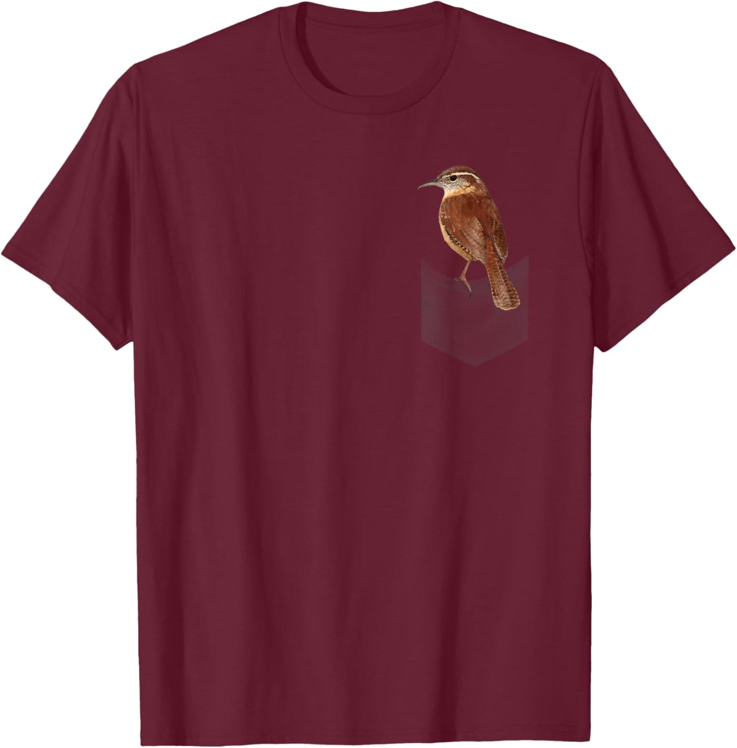 Carolina wren bird on fake pocket on chest T-Shirt - T-Shirt | Maroon
