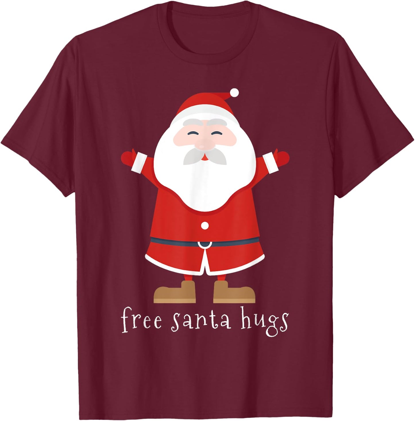 Free Santa Hugs Cute Christmas Holiday T-Shirt - T-Shirt | Maroon