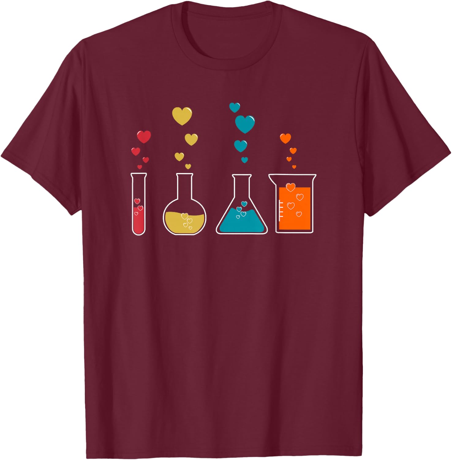 Cute Chemistry Hearts Science Valentines Gift Nerd T-Shirt - T-Shirt | Maroon