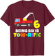 Kids 6th Birthday Boy Girl 6 Year Old Tow Truck Towing Pun T-Shirt - T-Shirt | Maroon