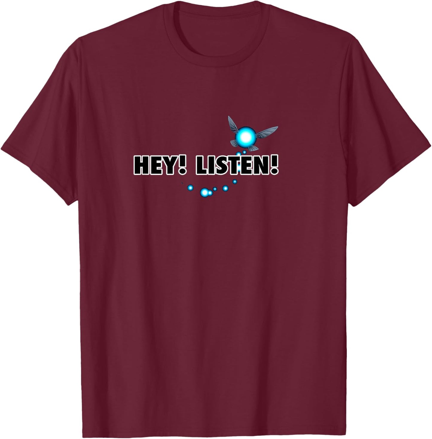 The Legend of Zelda Navi Hey Listen Blue Trail Center Logo T-Shirt - T-Shirt | Maroon