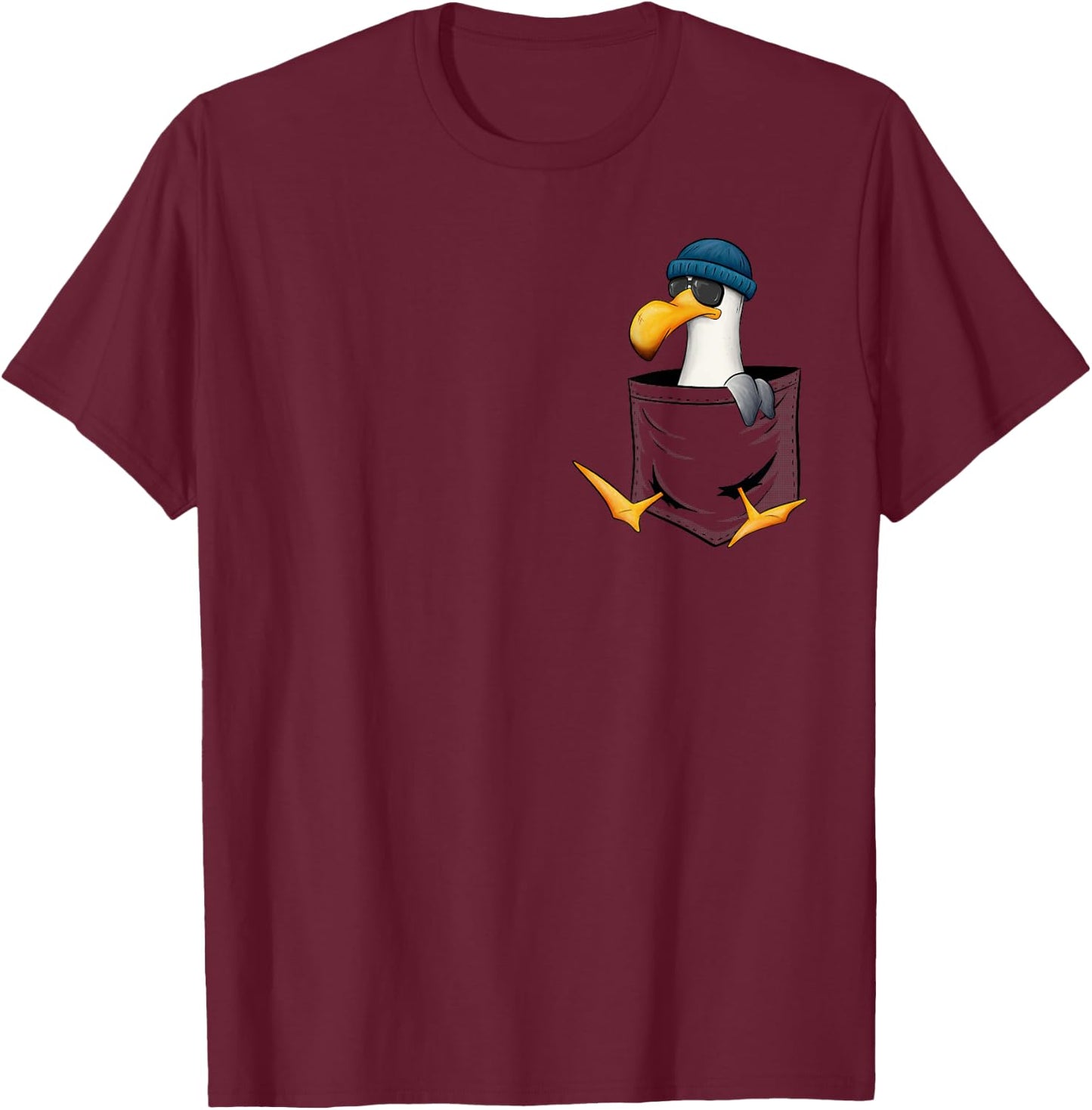 Funky Hipster Seagull With Sunglasses In Pocket T-Shirt - T-Shirt | Maroon