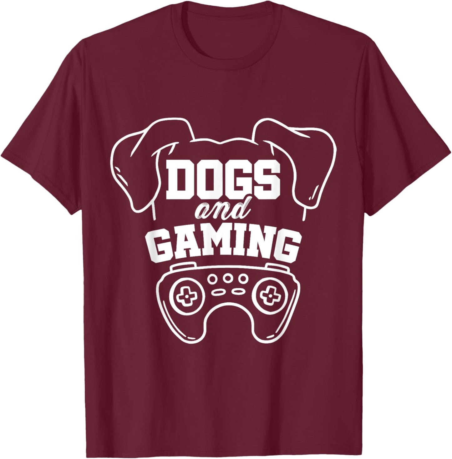 Dogs And Gaming Gamer Video Game Player Games Nerd Geek T-Shirt - T-Shirt | Maroon