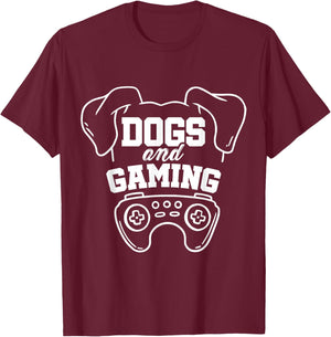 Dogs And Gaming Gamer Video Game Player Games Nerd Geek T-Shirt - T-Shirt | Maroon