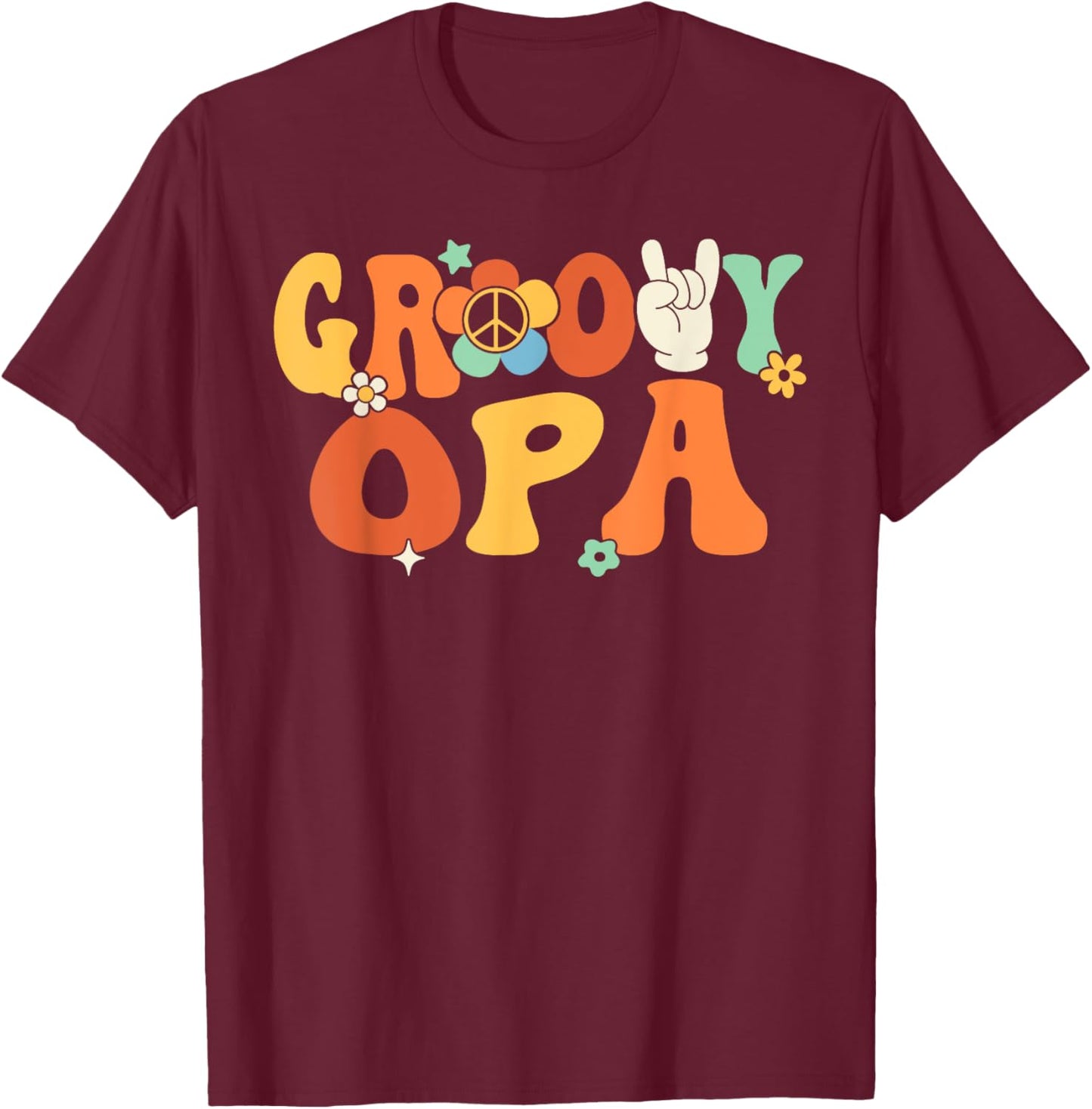 Groovy Opa Retro Grandpa Matching Family 1st Birthday Party T-Shirt - T-Shirt | Maroon