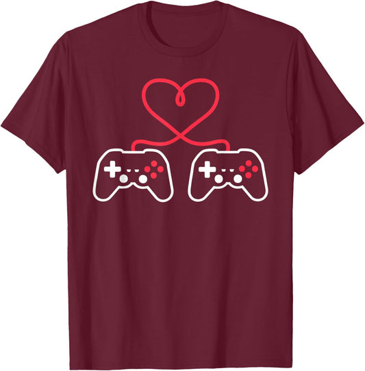 Gaming Video Gamer Valentine's Day Controller Heart T-Shirt - T-Shirt | Maroon