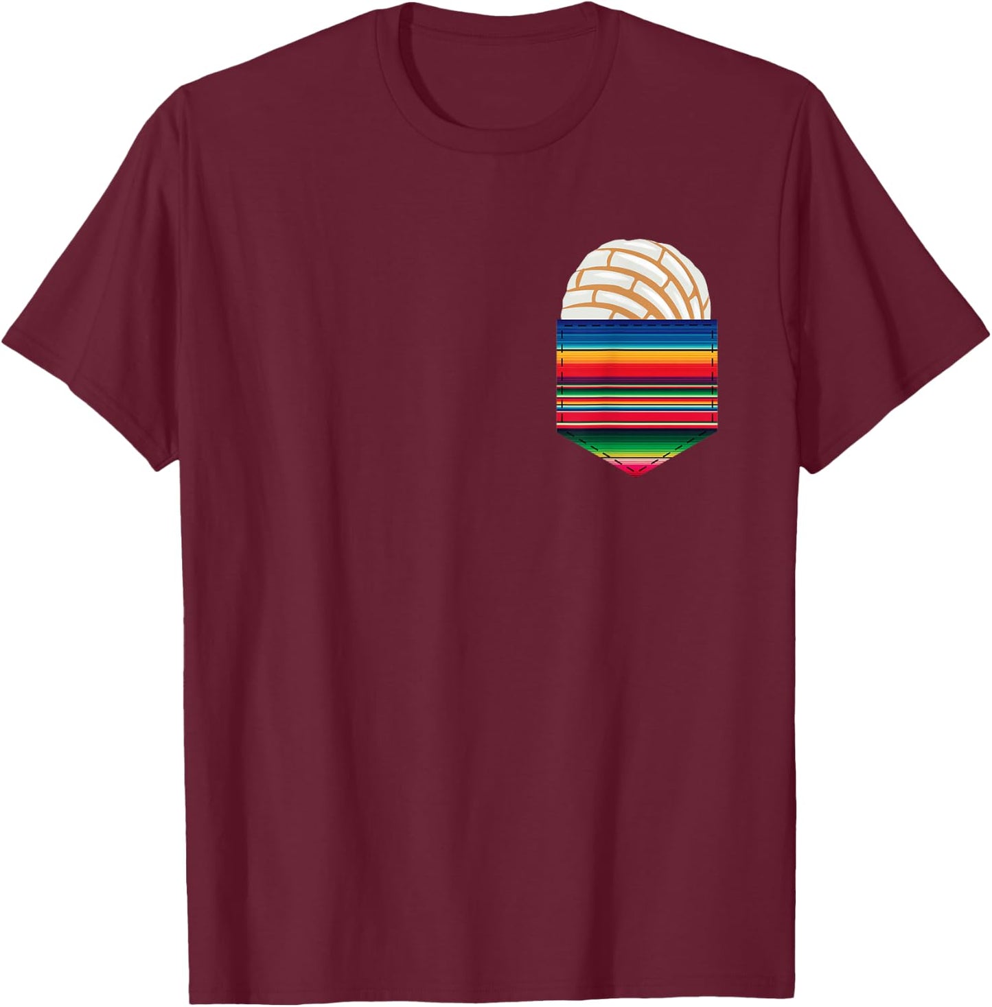 Colorful Serape Pocket Image White Concha Fun Fiesta Gift T-Shirt - T-Shirt | Maroon