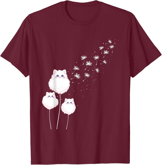 Cute Cat Dandelions - Cat Lover Kitten Owner Kitty Men Women Girls Kids T-Shirt - T-Shirt | Maroon